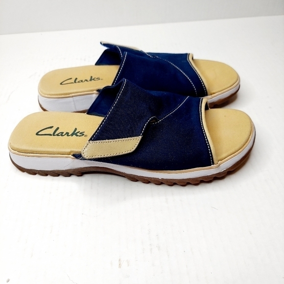 Clarks slip on Navy Canvas Sandals Adjustable Sz 7 - Picture 5 of 12